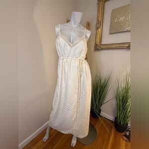 Givenchy Intimates Full Length Slit Nightgown Lace Trim Strappy Size Lg Ivory